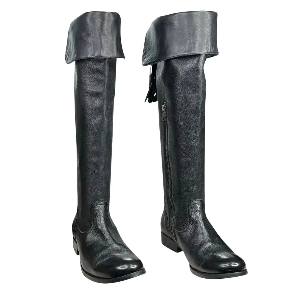 Frye Women’s Shirley Black Leather Over The Knee Riding Boot Size US 7.5